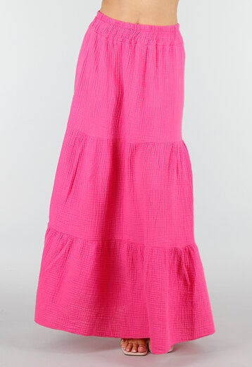 Roze Mousseline Maxi Rok