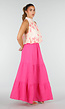Roze Mousseline Maxi Rok met Elastische Taille