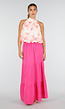 Roze Mousseline Maxi Rok met Elastische Taille
