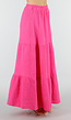 Roze Mousseline Maxi Rok met Elastische Taille