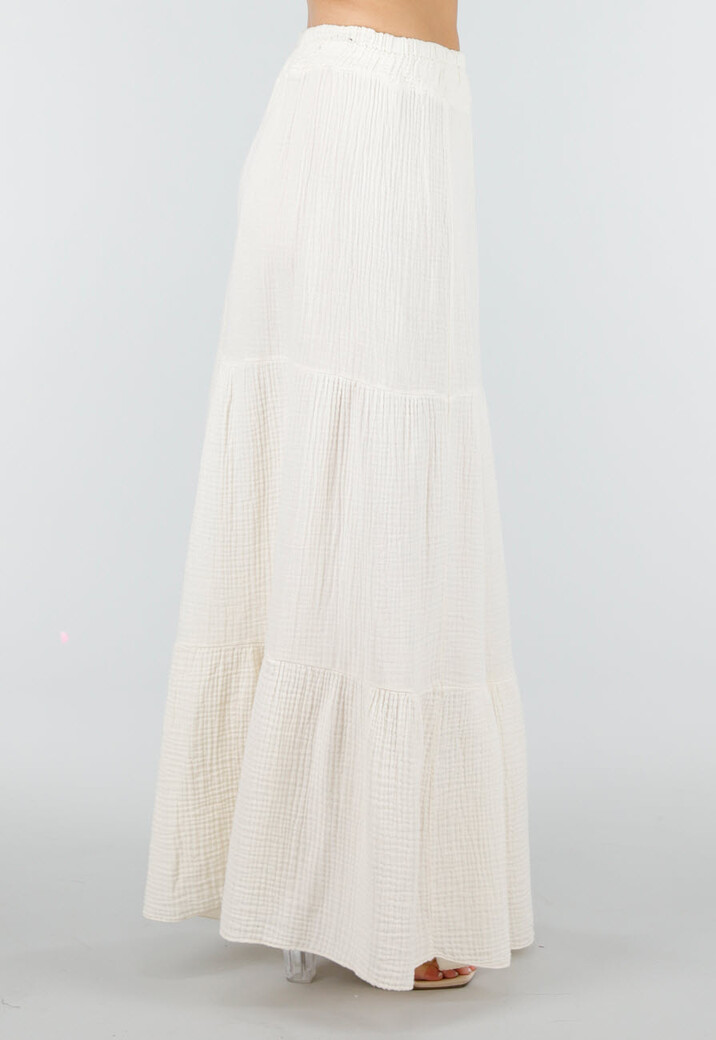 Crème Mousseline Maxi Rok met Elastische Taille
