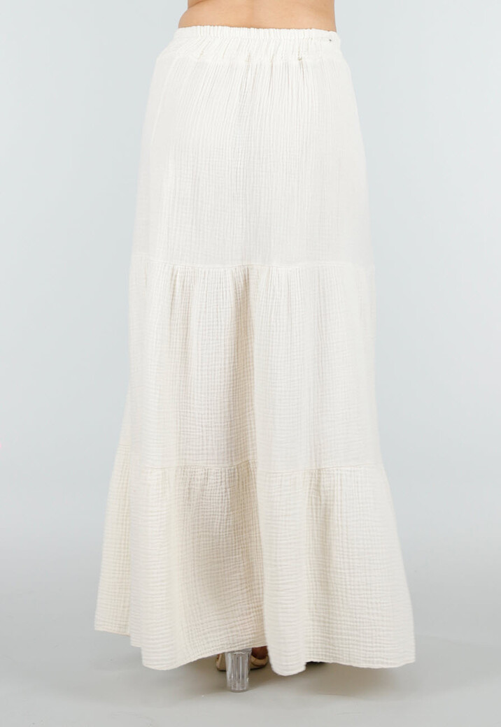Crème Mousseline Maxi Rok met Elastische Taille