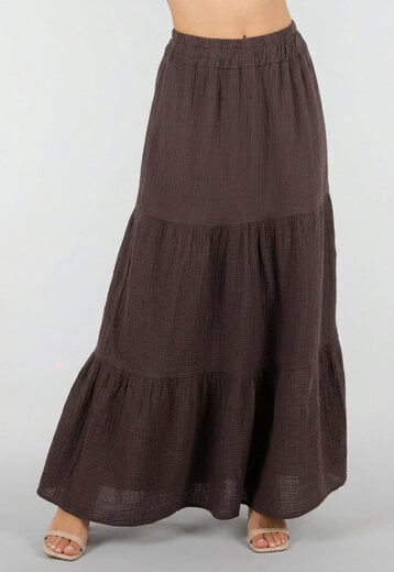 Bruine Mousseline Maxi Rok