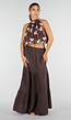 Bruine Mousseline Maxi Rok met Elastische Taille