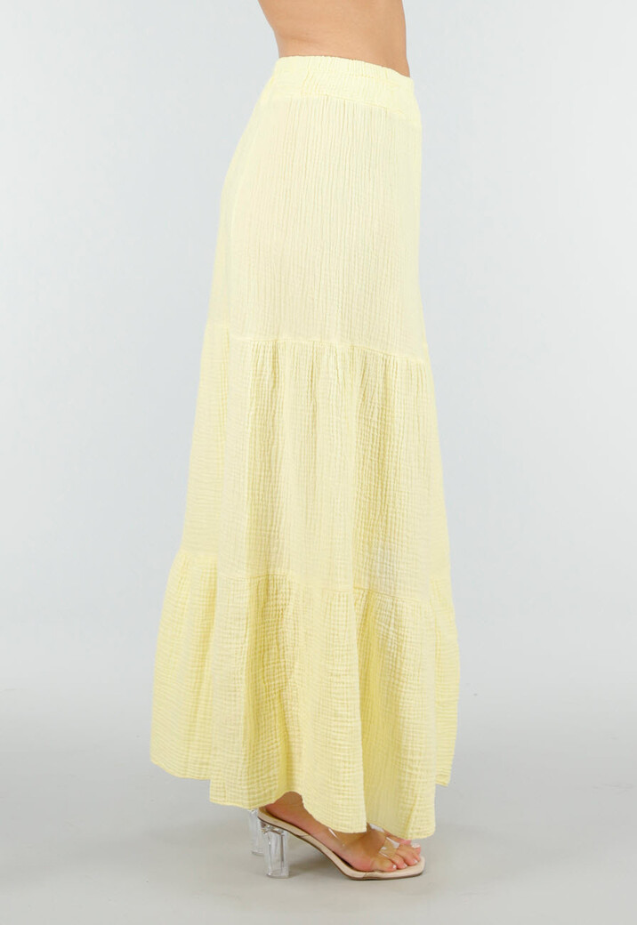 Lichtgele Mousseline Maxi Rok met Elastische Taille