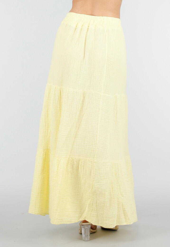 Lichtgele Mousseline Maxi Rok met Elastische Taille