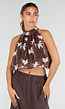 Bruine Halter Top met Witte Bloemenprint