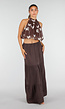 Bruine Halter Top met Witte Bloemenprint