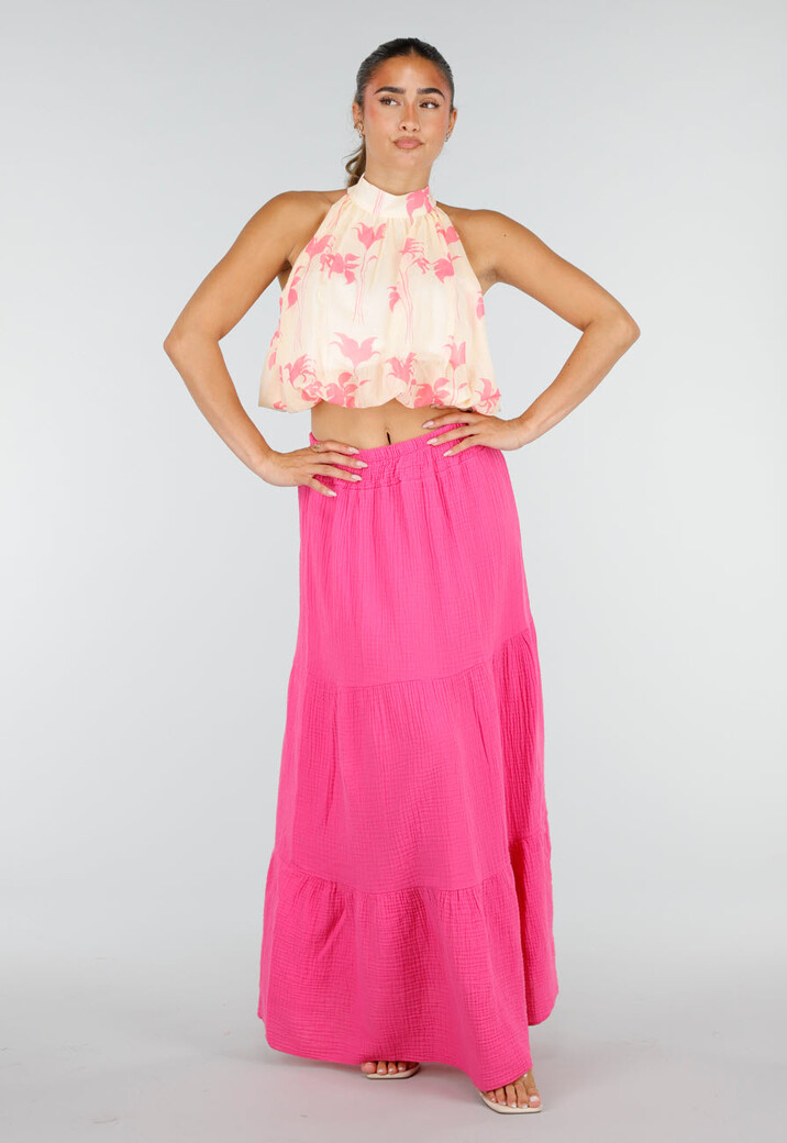 GeleHalter Top met Lichtroze Bloemenprint