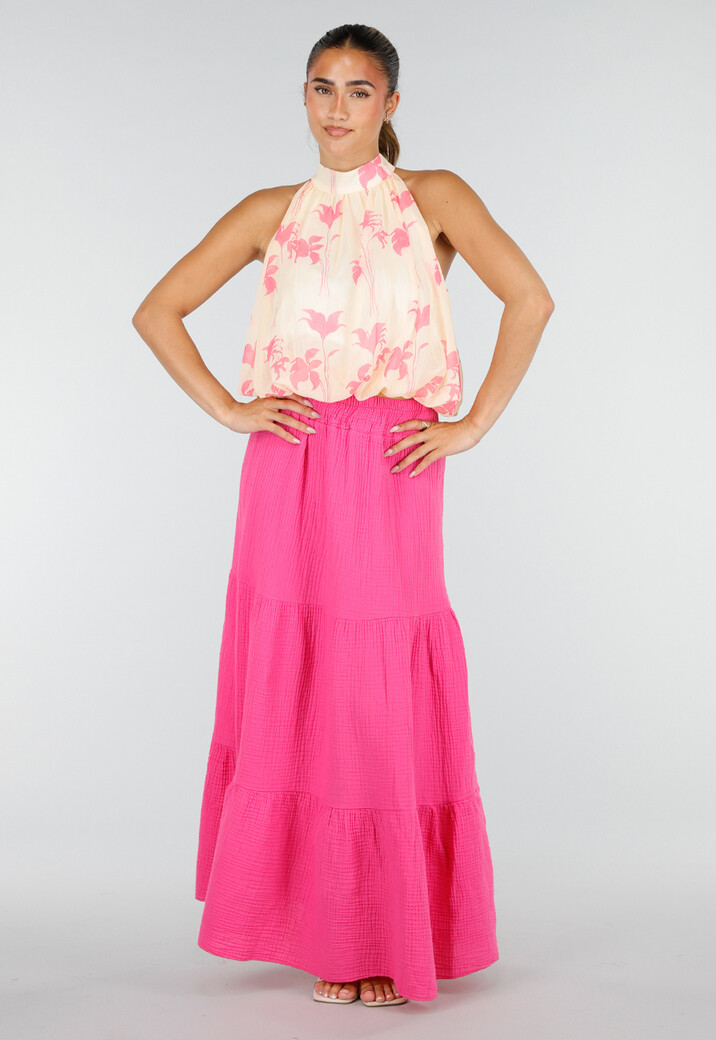 GeleHalter Top met Lichtroze Bloemenprint