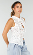 Witte Kanten Mouwloze Top met Opstaande Hals