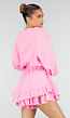 Roze Mousseline Playsuit met Broderie en Volantzoom