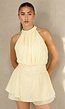 Gele Polkadot Playsuit met Halterhals en Volantlaag
