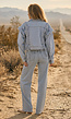 Lichtblauw Denim Jasje met Veterdetails en Ruffle Schouders