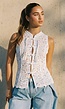 Witte Kanten Mouwloze Top met Opstaande Hals