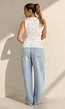 Witte Kanten Mouwloze Top met Opstaande Hals