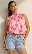 Lichtroze Halter Top met Fuchsia Bloemenprint