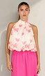 Gele Halter Top met Roze Bloemenprint