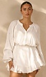 Witte Mousseline Playsuit met Broderie Details en Volants