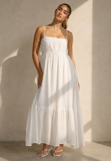Witte Mousseline Maxi Jurk