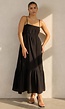 Zwarte Mousseline Maxi Jurk met Spaghettibandjes en Smokdetail