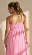 Roze Mousseline Maxi Jurk met Spaghettibandjes en Smokdetail