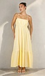 Gele Mousseline Maxi Jurk met Spaghettibandjes en Smokdetail