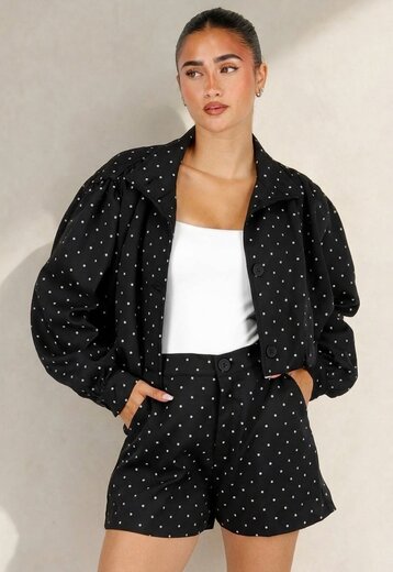 Zwarte Two Piece Set met Polkadots