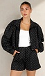 Zwarte Two Piece Set met Witte Stippen en Kraag