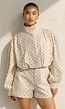 Beige Two Piece Set met Zwarte Stippen en Lange Mouwen