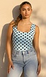 Lichtblauwe Body met Zwarte Polkadots