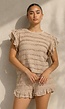 Beige Gehaakte Co-ord Set met Ruffle Mouwen