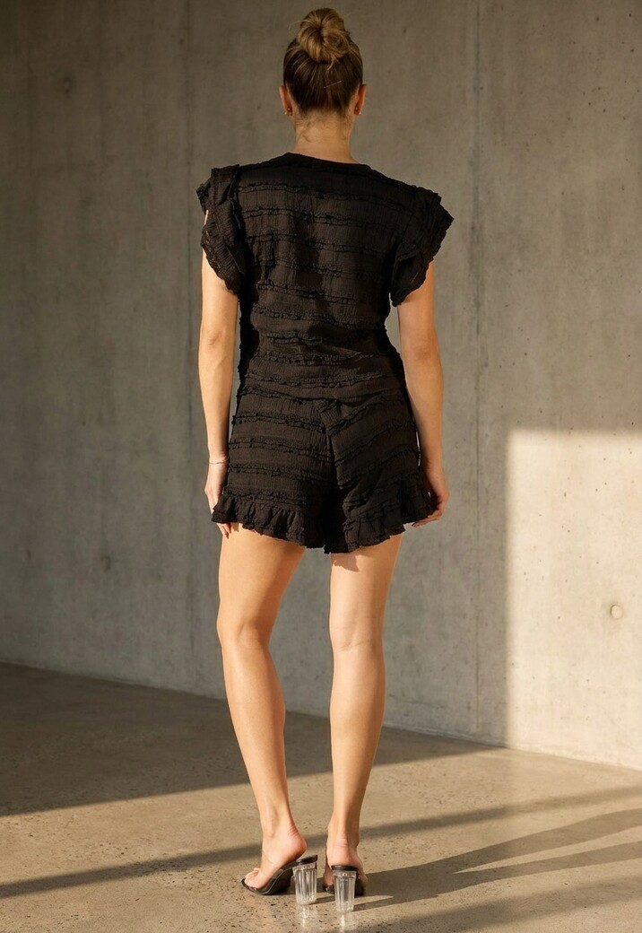Zwarte Gehaakte Co-ord Set met Ruffle Mouwen