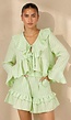 Lichtgroene Gestreepte Two Piece Set met Blouse en Rucheshort