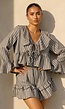 Grijze Gestreepte Two Piece Set met Blouse en Rucheshort