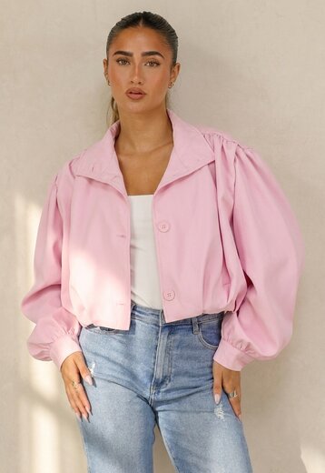 Roze Kort Jasje met Pofmouwen