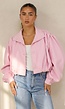 Roze Kort Jasje met Pofmouwen en Knoopsluiting