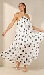 Witte Maxi Jurk met Zwarte Stippen en Volants