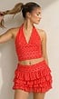 Rode Polkadot Halter Top met Ruffle Skort Set