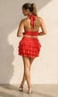 Rode Polkadot Halter Top met Ruffle Skort Set