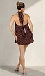 Bruine Halter Jurk met Witte Stippen en Open Rug