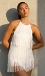 Witte Fringe Halter Playsuit met Open Rug