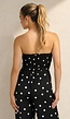 Zwarte Bandeau Jumpsuit met Witte Stippenprint en Wide Leg