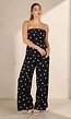 Zwarte Bandeau Jumpsuit met Witte Stippenprint en Wide Leg