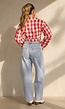 Rood Wit Geruite Cropped Blouse met Striksluiting