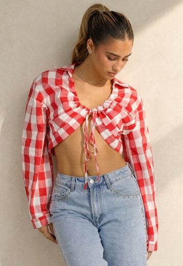 Rood Wit Geruite Cropped Blouse