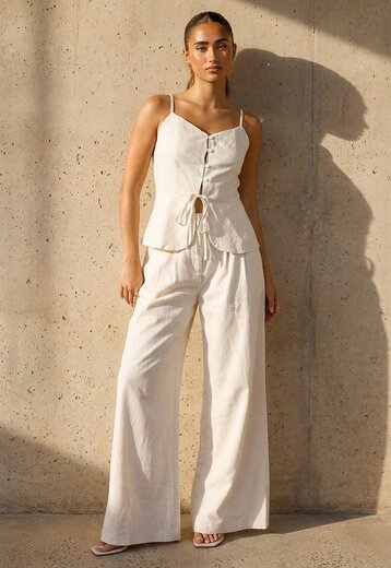 Beige Top en Wide Leg Broek Set