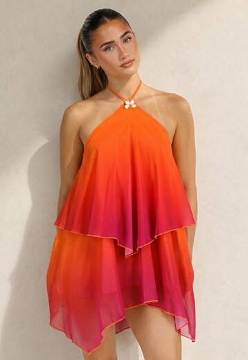 Oranje Roze Halter Jurk