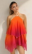 Oranje Roze Ombre Halter Jurk met Open Rug