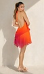 Oranje Roze Ombre Halter Jurk met Open Rug